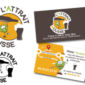 Création de logo & cartes de visite pour L’Attrait Mousse, cave à bière