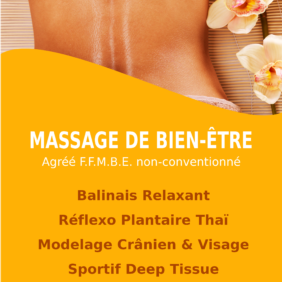 Massages de bien-être agréées par la Fédération Française du Massage Bien-être (FFMBE) réalisés par Jasmine, Massothérapeute certifiée et expérimentée depuis plus de 20 ans